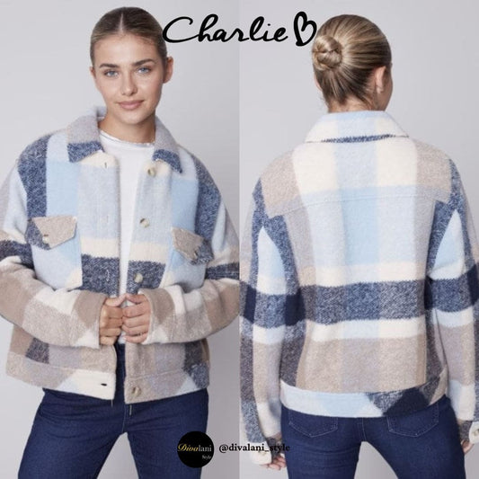 Charlie B - C6210R-174B Short Plaid Boiled Wool Jacket - Jackets and Coats