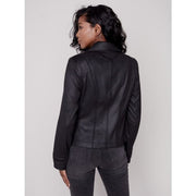 Charlie B - C6231RR-869A Vintage Faux Suede Perfecto Jacket Black - Jackets and Coats
