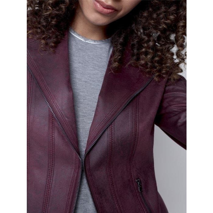 Charlie B - C6231RR Coated Faux Suede Moto Jacket With Zipper Detail Cuff Porto - Jackets and Coats