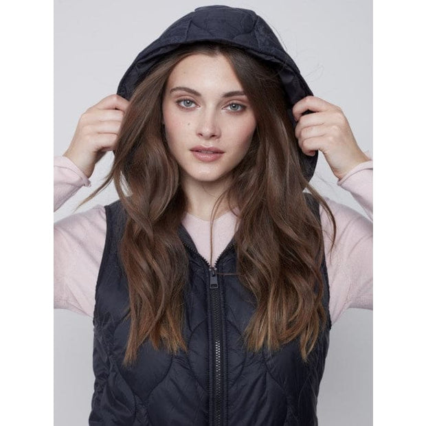 Charlie B - C6268-388B Long Quilted Puffer Vest with Hood - Jackets and Coats