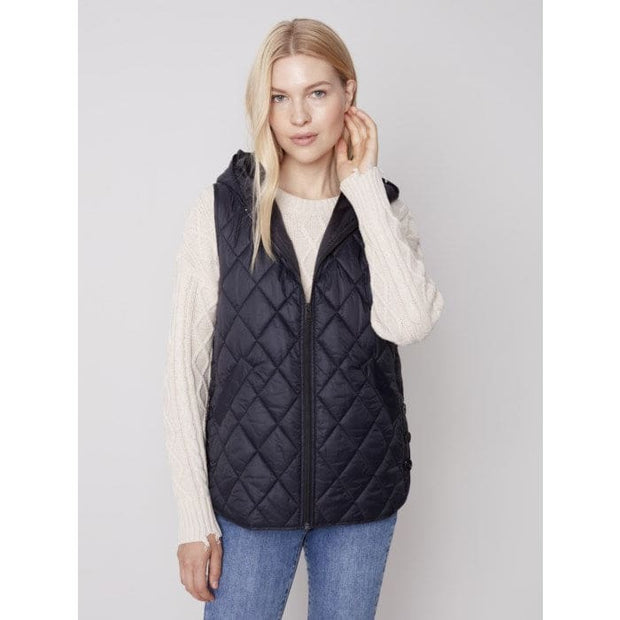 Charlie B - C6269-388B Quilted Puffer Vest with Hood - Jackets and Coats