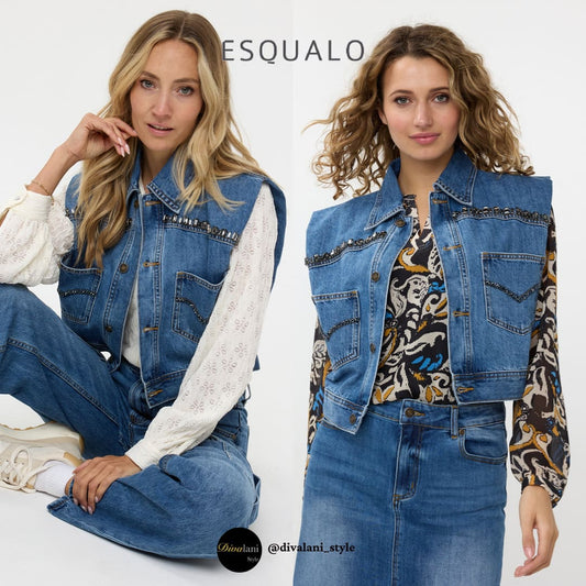 ESQUALO - F2412505 GILET DENIM STONES - Pants