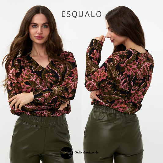 ESQUALO - F2414505 BLOUSE V-NECK GLOBAL FLOWER - Tops