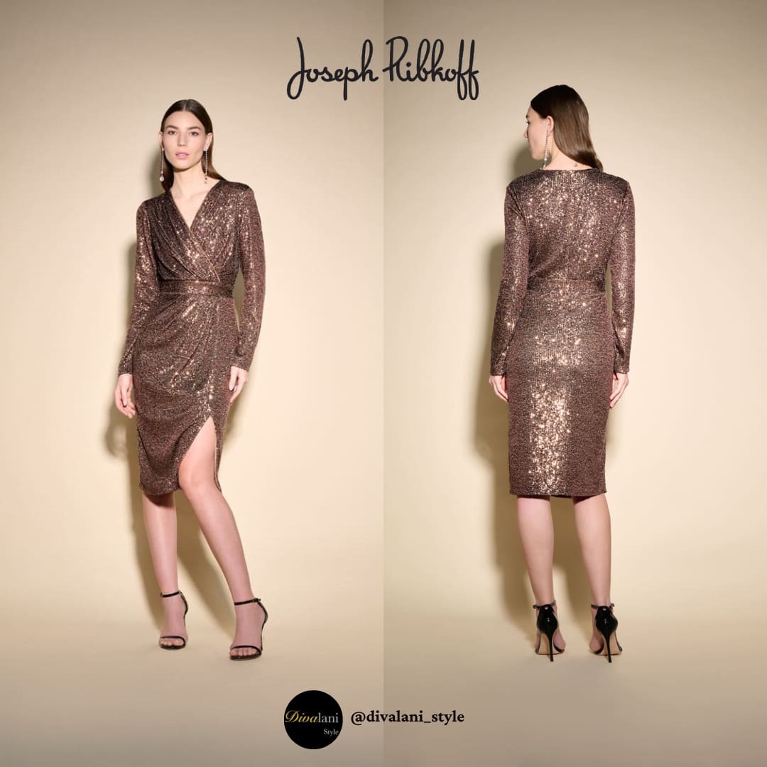 Joseph Ribkoff - 233751 Long-Sleeve Sequin Wrap Dress Cinnamon - Dress