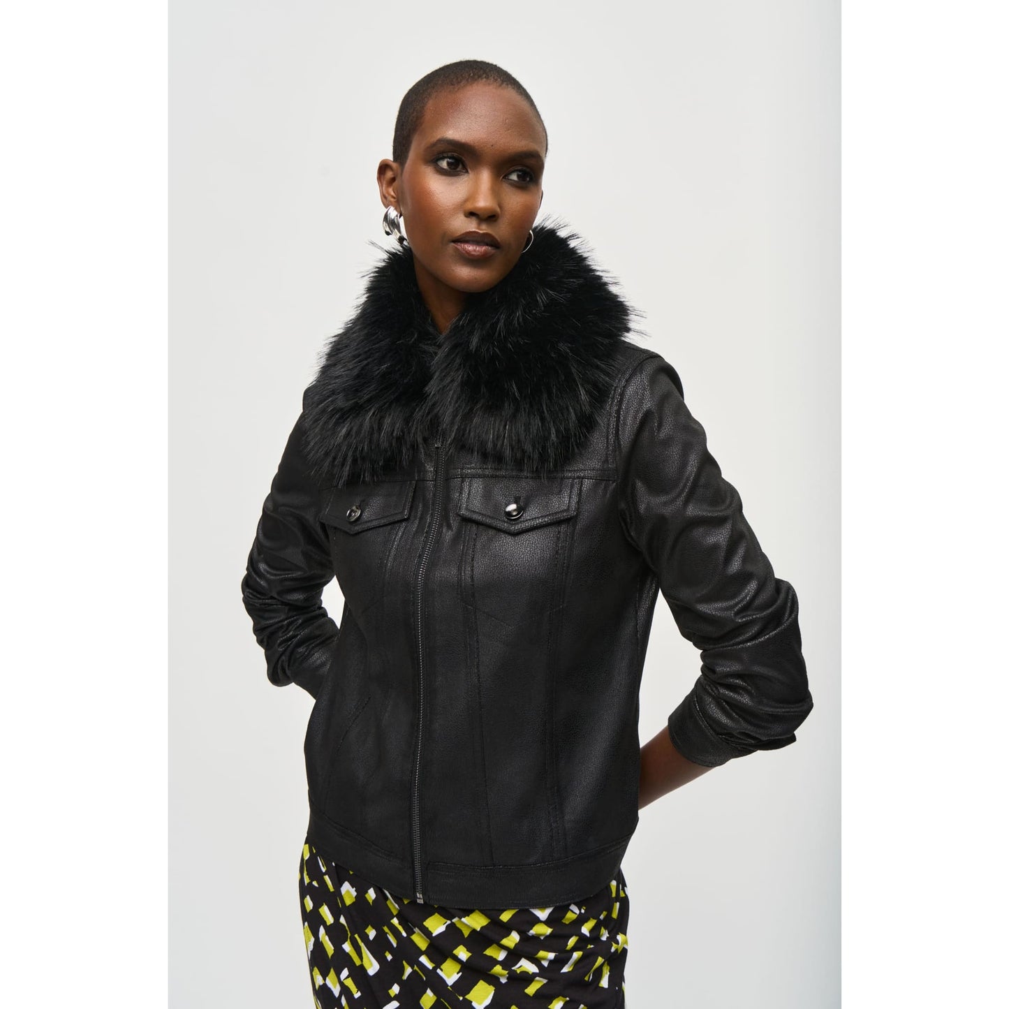 Joseph Ribkoff - 243907 FAUX FUR COLLAR SUEDE JACKET - Jackets and Coats