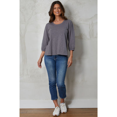 MODODOC - 44D-A2104 3/4 SHIRRED SLEEVES SCOOP NECK TOP - Tops