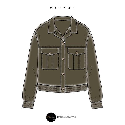 Tribal - 5658O-4020 CASUAL JACKET WITH ELASTIC WAIST - OLIVE - Jackets and Coats