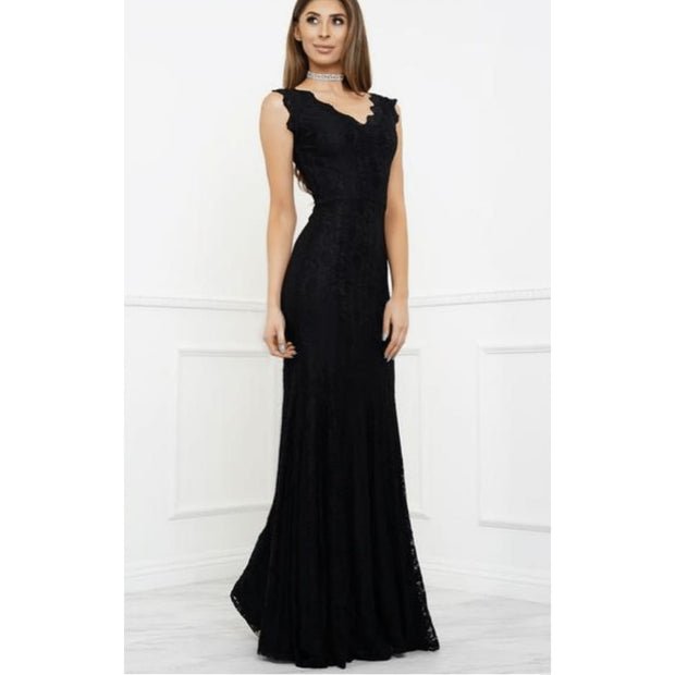 POSH Couture - Black Italian Lace Sleeveless Gown - Dress - 1070-1
