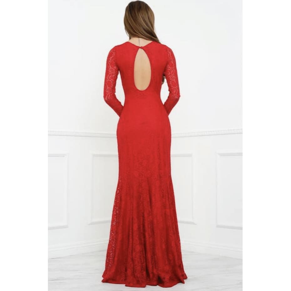 POSH Couture - Red Italian Lace Gown - Dress - 1026-1